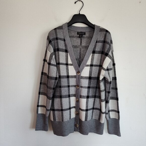 Ladies SZ M Rachel Zone Grey Plaid Cardigan - Picture 1 of 3